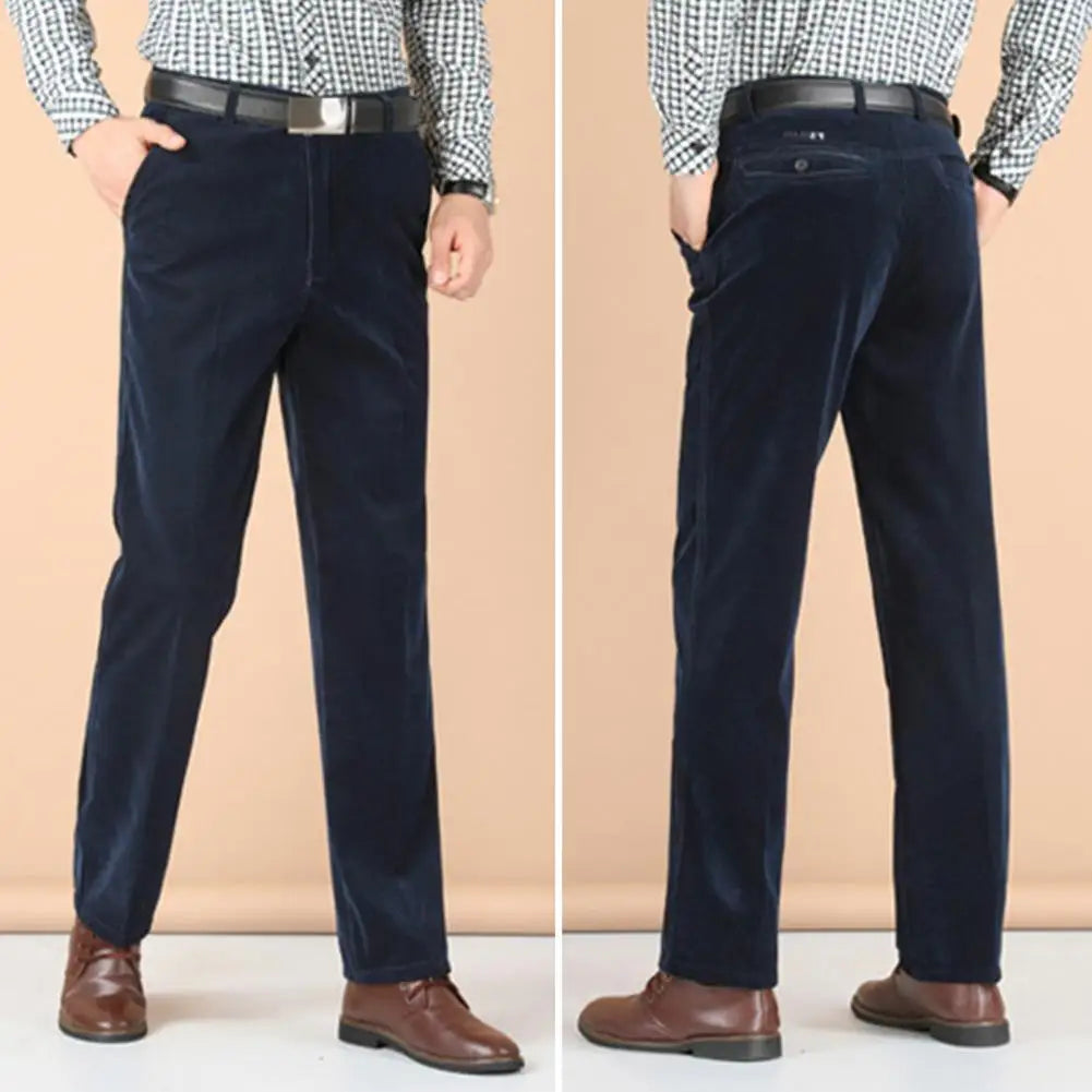 Men's Corduroy Trousers Straight Leg Business Casual Classic Fit