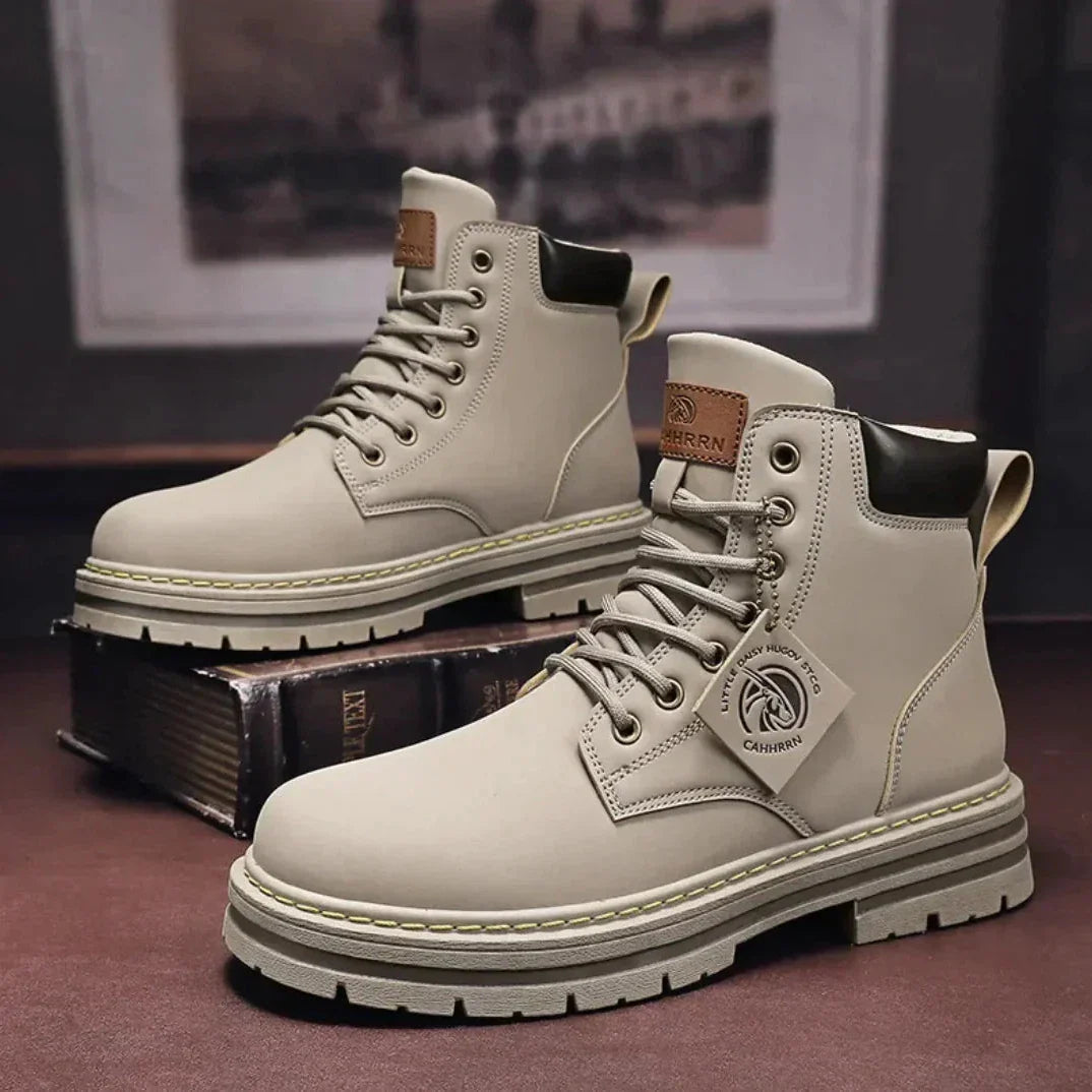 Men’s Lace-Up Ankle Boots with Rugged Sole and Padded Collar Design