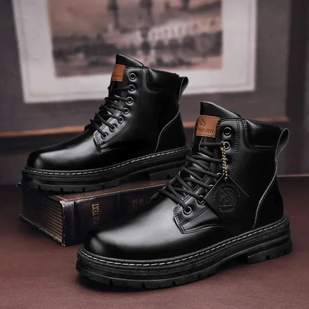 Men’s Lace-Up Ankle Boots with Rugged Sole and Padded Collar Design