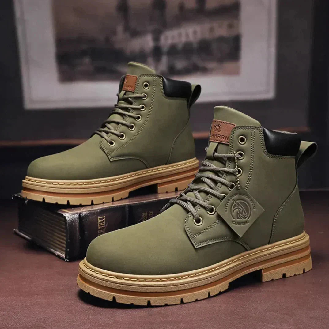 Men’s Lace-Up Ankle Boots with Rugged Sole and Padded Collar Design