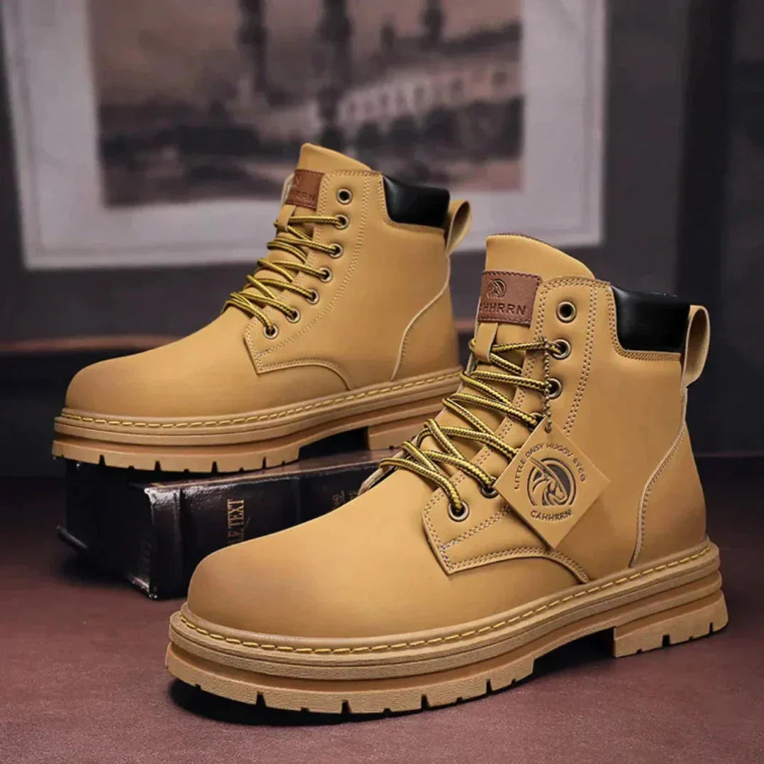 Men’s Lace-Up Ankle Boots with Rugged Sole and Padded Collar Design