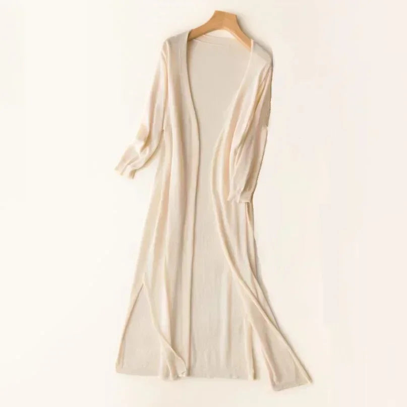 Women's Long Cardigan with Open Front and Long Sleeves