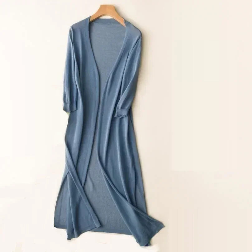 Women's Long Cardigan with Open Front and Long Sleeves