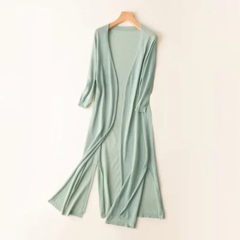 Women's Long Cardigan with Open Front and Long Sleeves