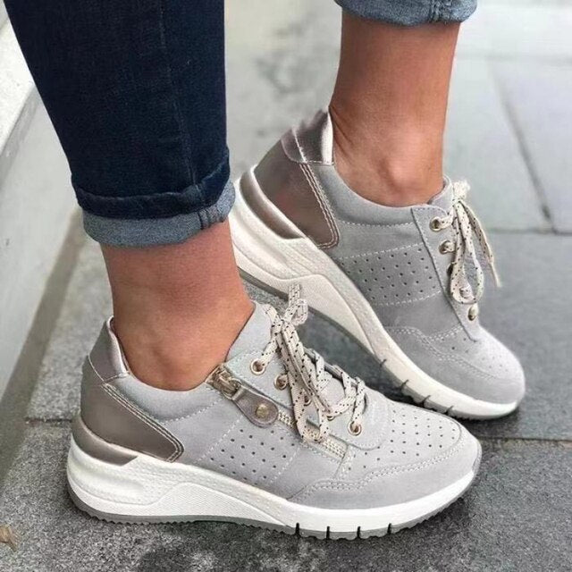 Women's Comfortable Platform Sneakers with Side Zip Detail