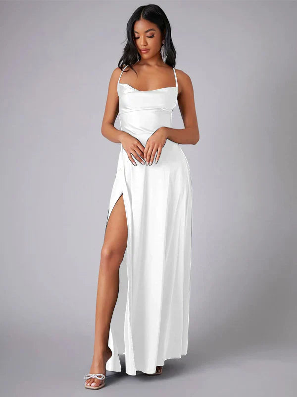 Women's Spaghetti Strap Evening Maxi Dress with High Slit