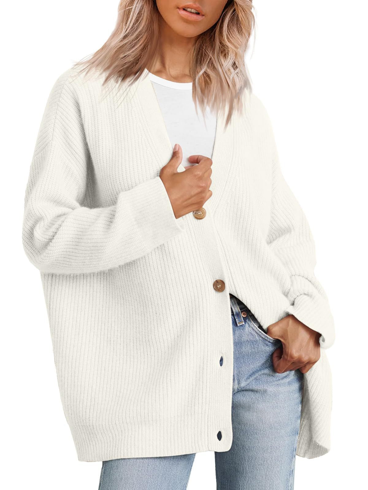 Women's Striped Button-Up Knit Cardigan with Relaxed Fit