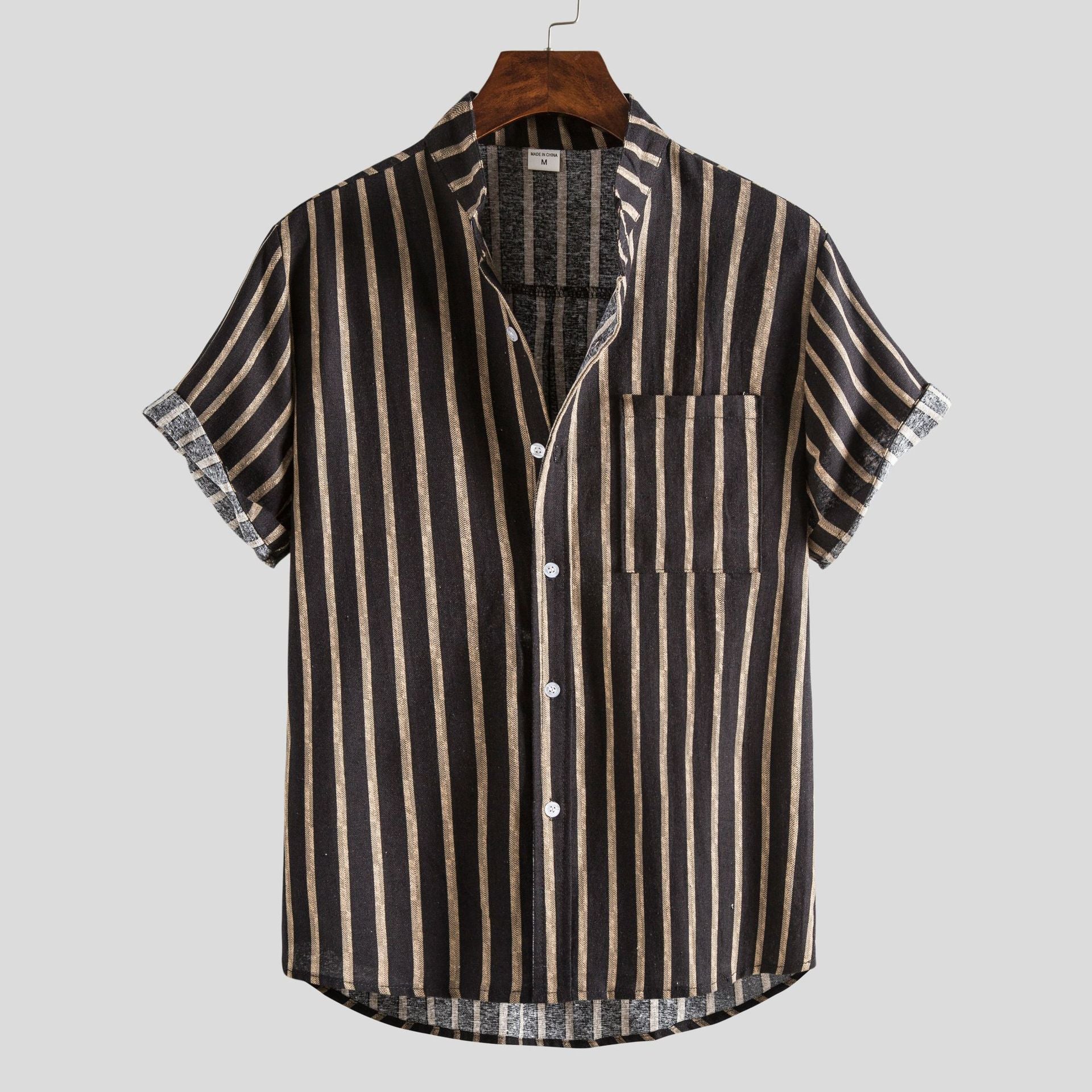 Men's Short-Sleeve Button-Up Shirt with Retro Ethnic Geometric Print
