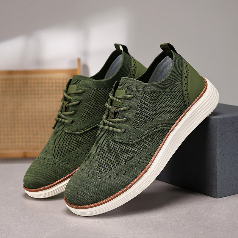 Men's Knit Lace-Up Casual Shoes with Cushioned Sole