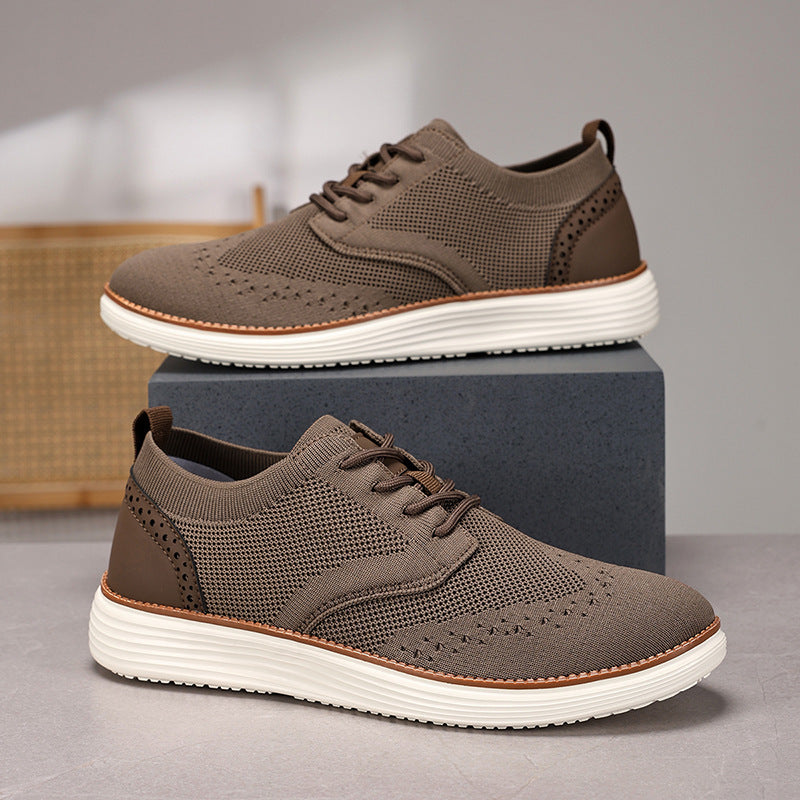 Men's Knit Lace-Up Casual Shoes with Cushioned Sole