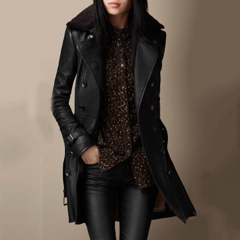 Women's Tailored Trench Coat for Winter with Double-Breasted Design