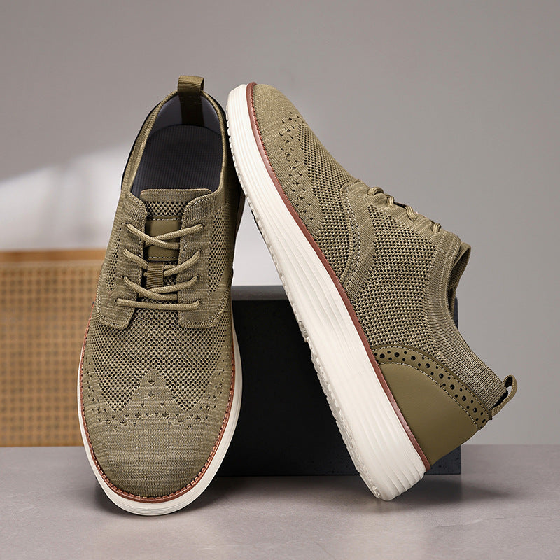 Men's Knit Lace-Up Casual Shoes with Cushioned Sole
