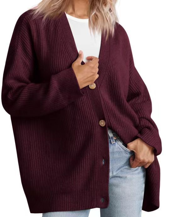 Women's Striped Button-Up Knit Cardigan with Relaxed Fit