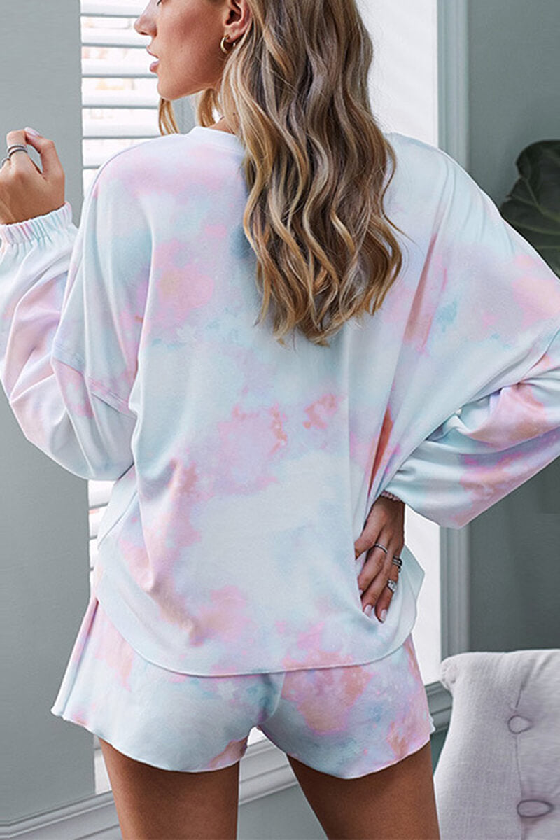 Women's 2-Piece Pyjama Set with Tie-Dye Long Sleeve Top and Shorts