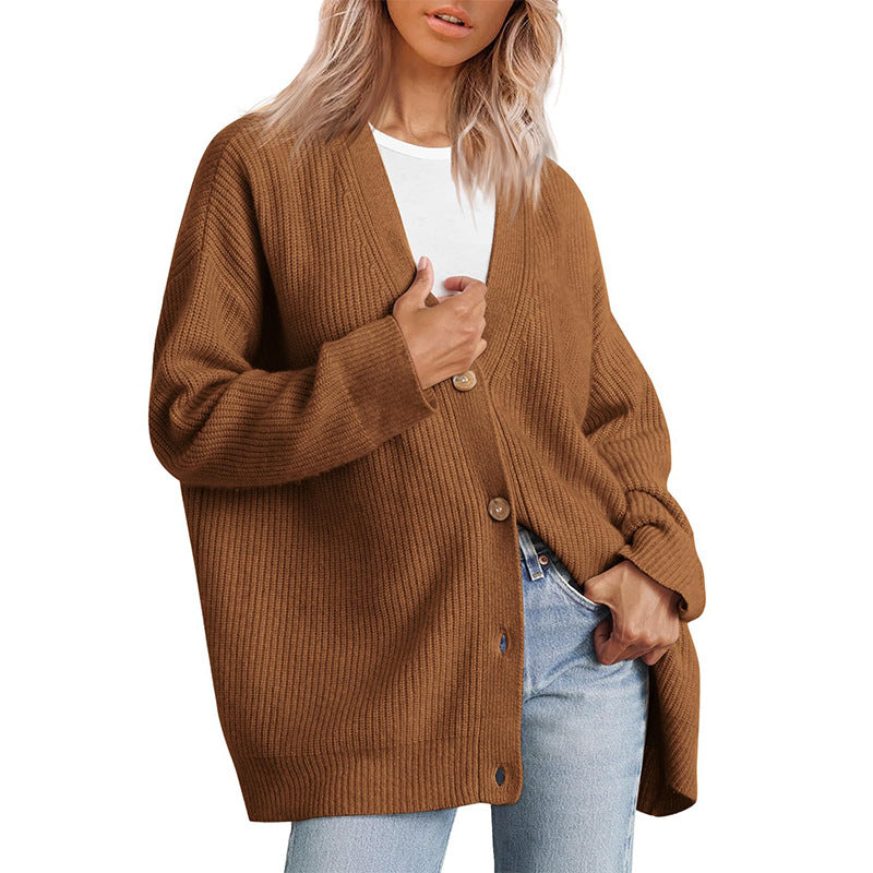 Women's Striped Button-Up Knit Cardigan with Relaxed Fit