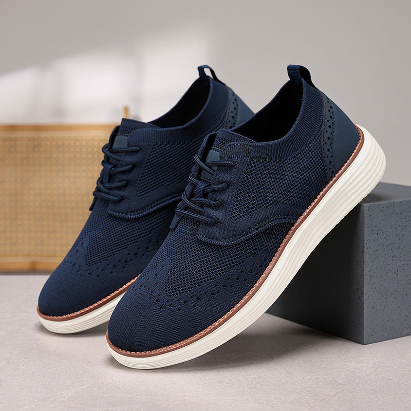 Men's Knit Lace-Up Casual Shoes with Cushioned Sole