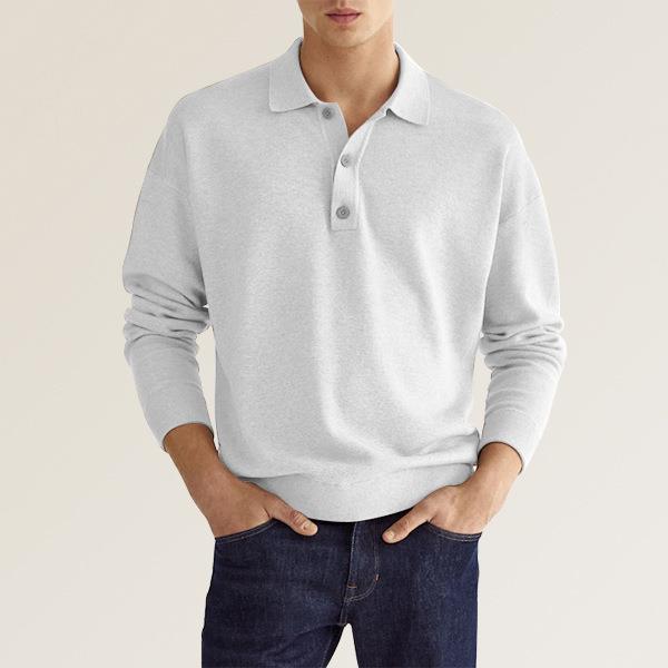 Men’s Long Sleeve Polo Shirt with Button Placket and Classic Fit