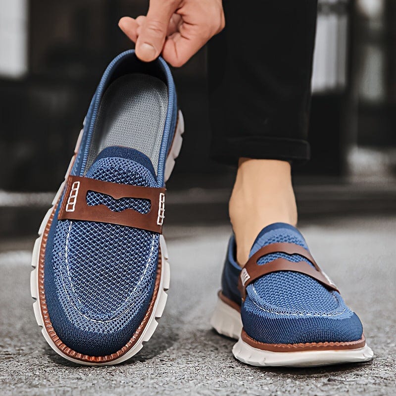 Men's Breathable Mesh Sneakers with Contrast Overlay and Cushioned Sole