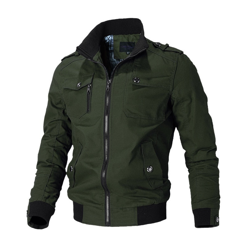 Men's Lightweight Bomber Jacket with Utility Pockets and Zipper