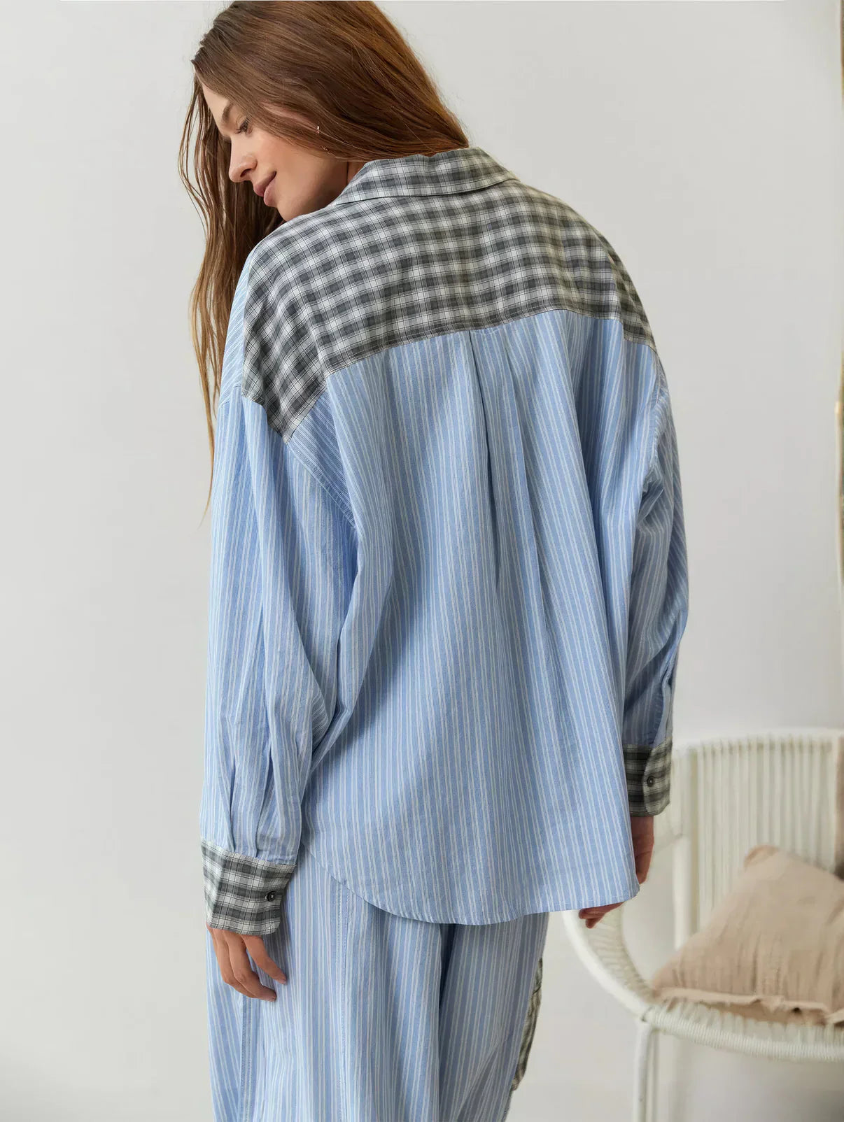 Women's 2-Piece Pyjama Set with Long Sleeve Button Shirt and Trousers