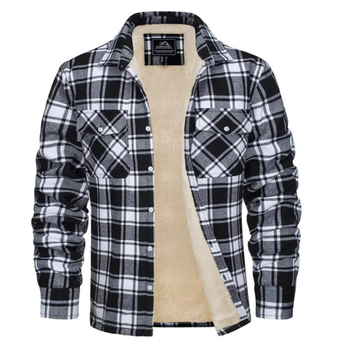 Men's Checked Bomber Jacket with Warm Lining and Snap Pockets