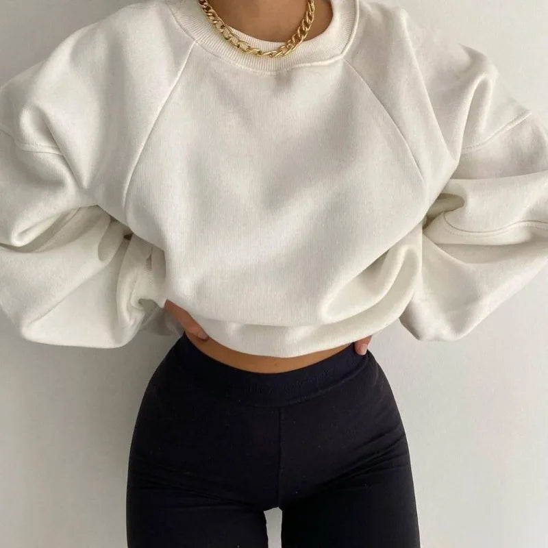 Women’s Loose Fit Jumper with Round Neck and Long Balloon Sleeves