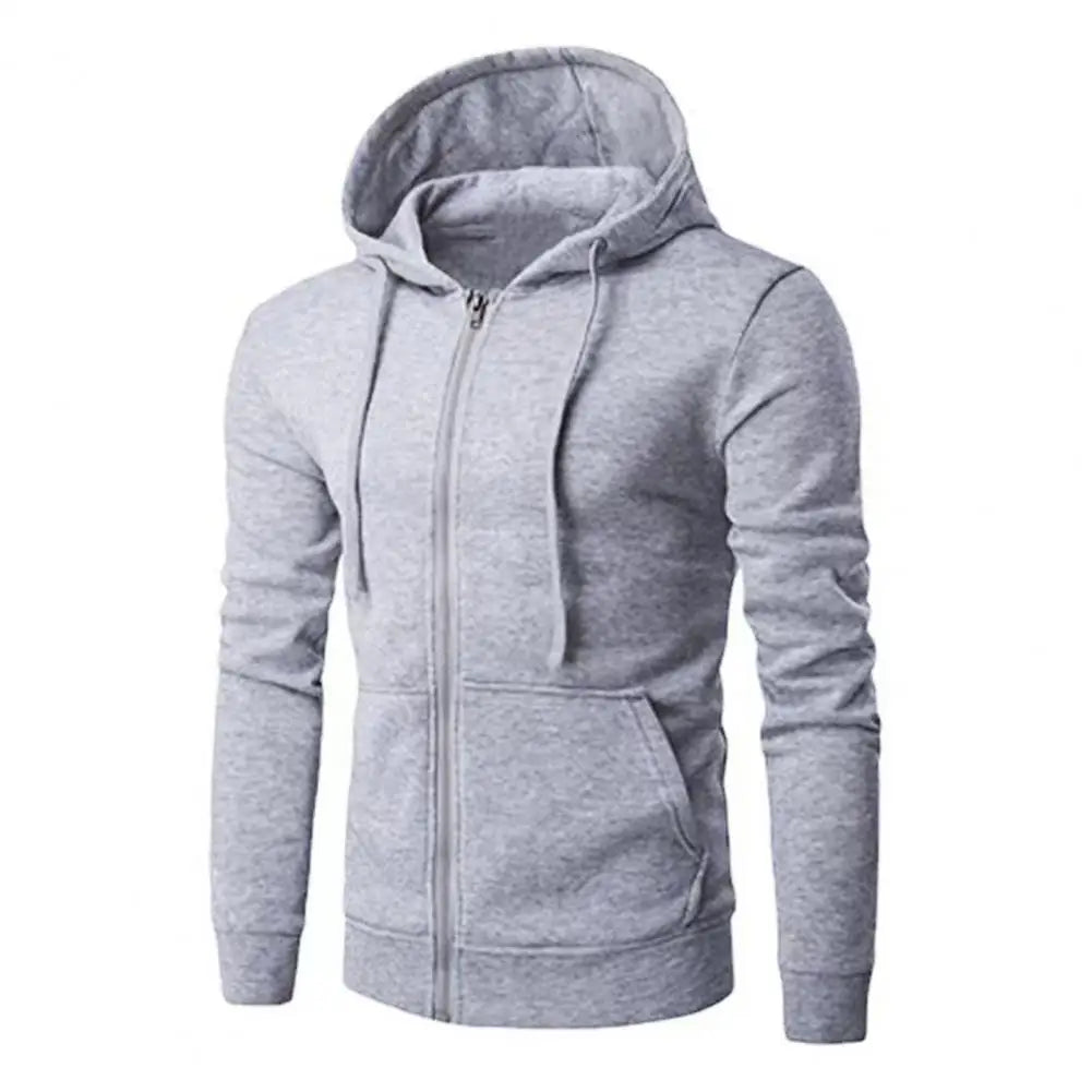Men's Zip-Up Sport Hoodie with Drawstring Hood and Slim Fit