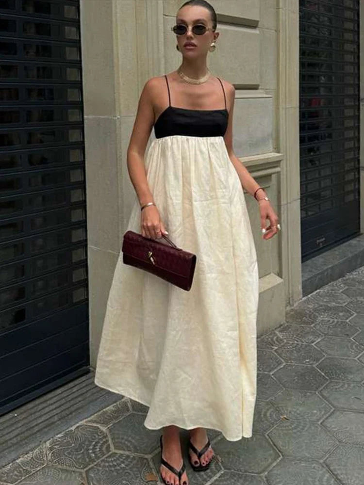 Women's Two-Tone Spaghetti Strap Sleeveless Maxi Dress