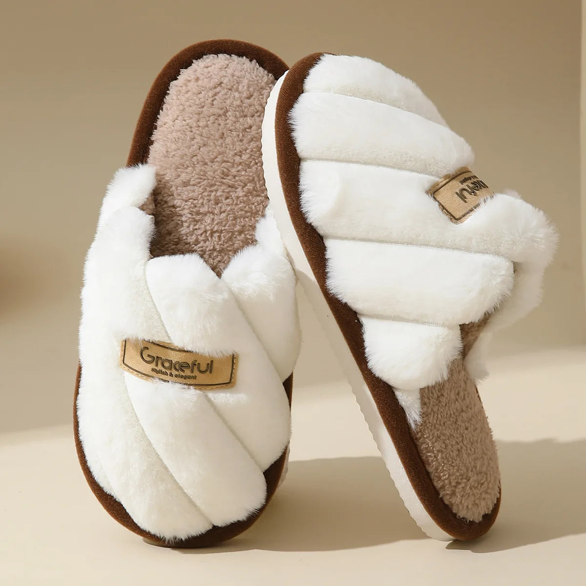 Women's Plush Slide Slippers with Soft Cushion and Indoor Comfort