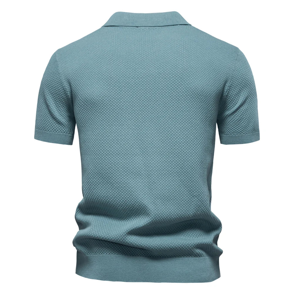 Men's Short-Sleeve Knit Polo Shirt with Textured Solid Design