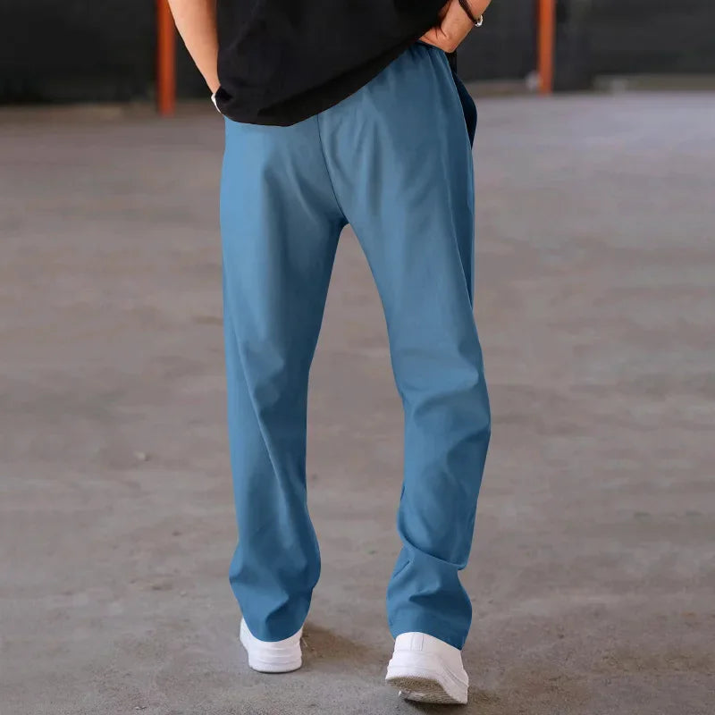 Men's Loose Fit Straight Trousers with Adjustable Drawstring Waist