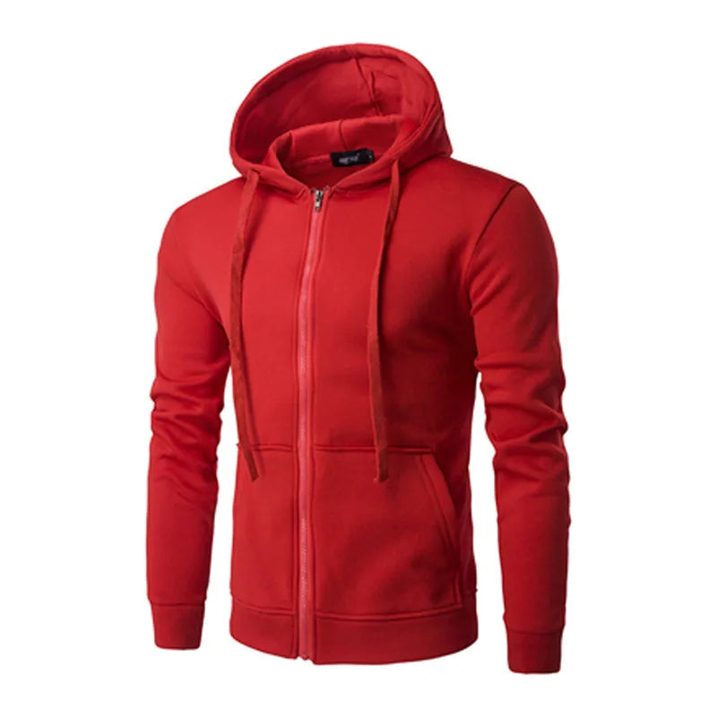 Men's Zip-Up Sport Hoodie with Drawstring Hood and Slim Fit