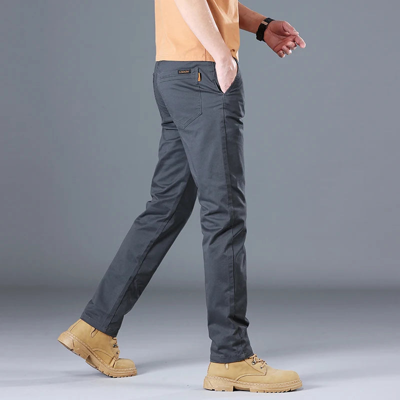 Men's Cotton Work Trousers Slim Fit Straight Leg Business Casual Wear
