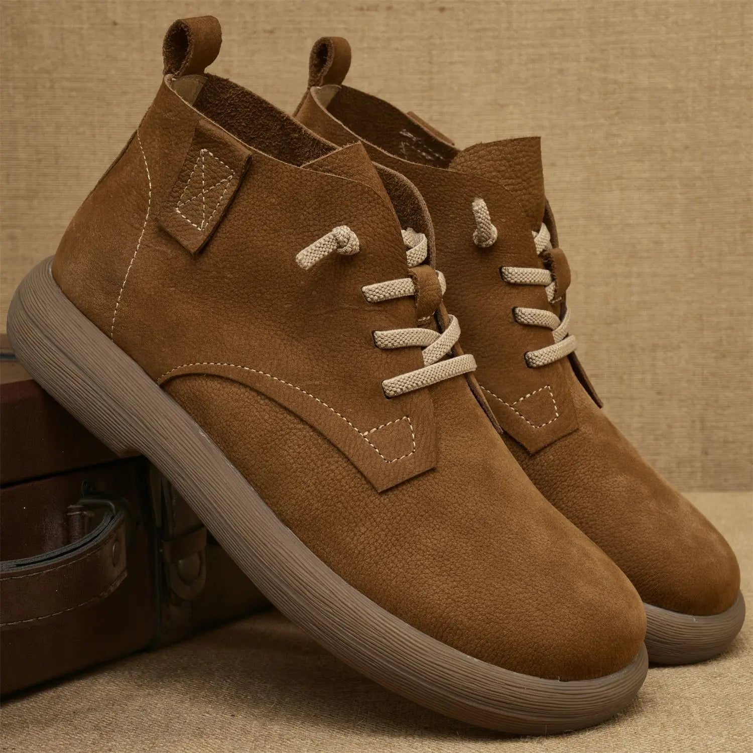 Men’s Ankle Soft Sole Vintage Lace-Up Short Workwear Boots