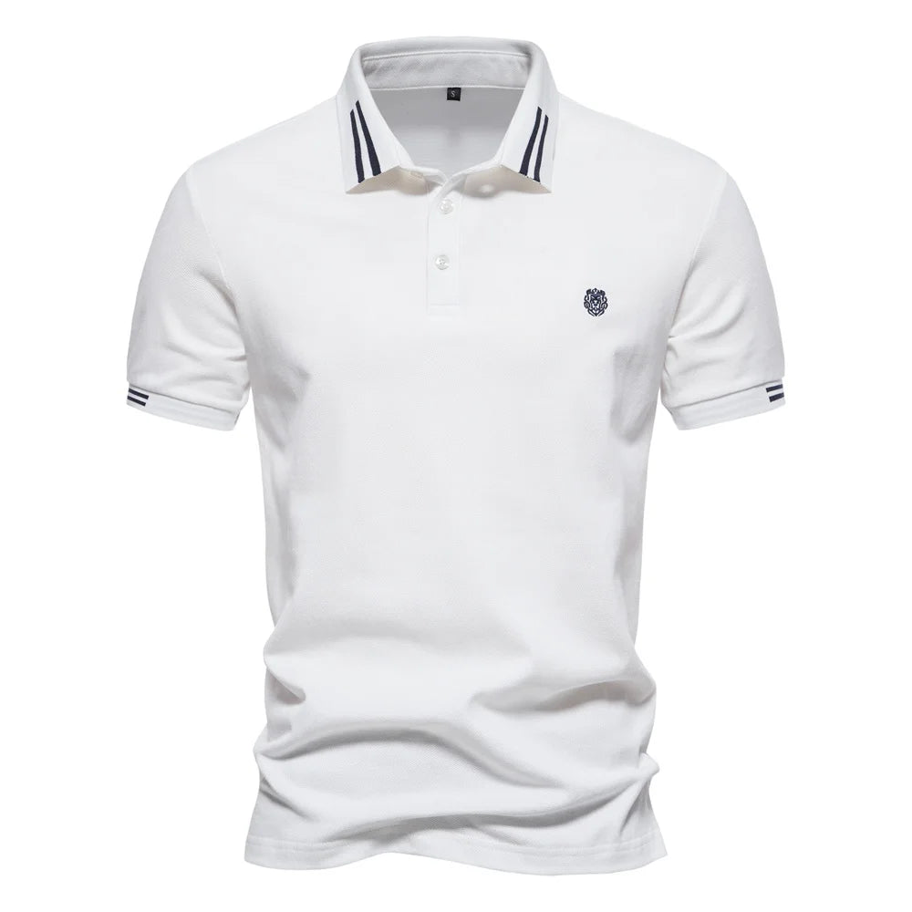 Men's Short-Sleeve Polo Shirt with Stripe Trim and Chest Logo
