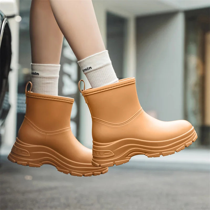 Women’s Waterproof Mid-Calf Boots with Slip-Resistant Thick Outsole