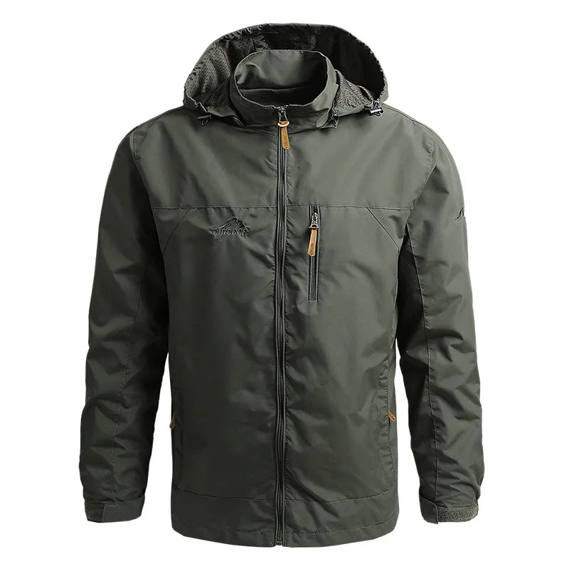 Men’s Waterproof Hooded Windbreaker Jacket with Zip Front Design