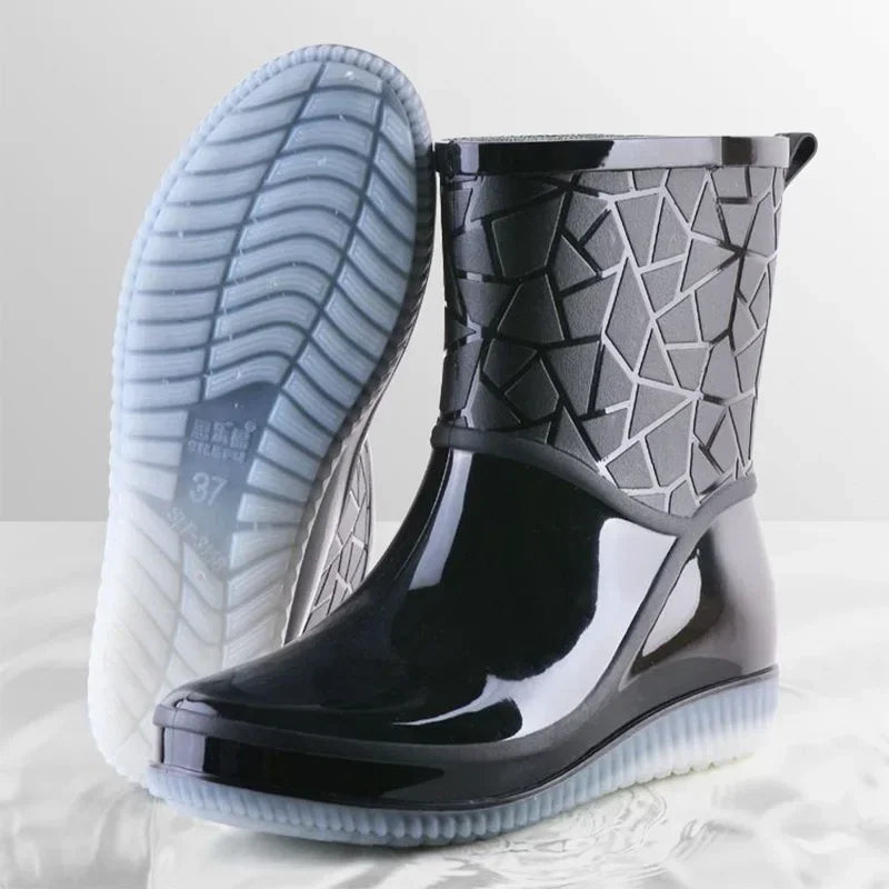 Women’s Mid-Calf Waterproof Rain Boots with Non-Slip Lightweight Sole