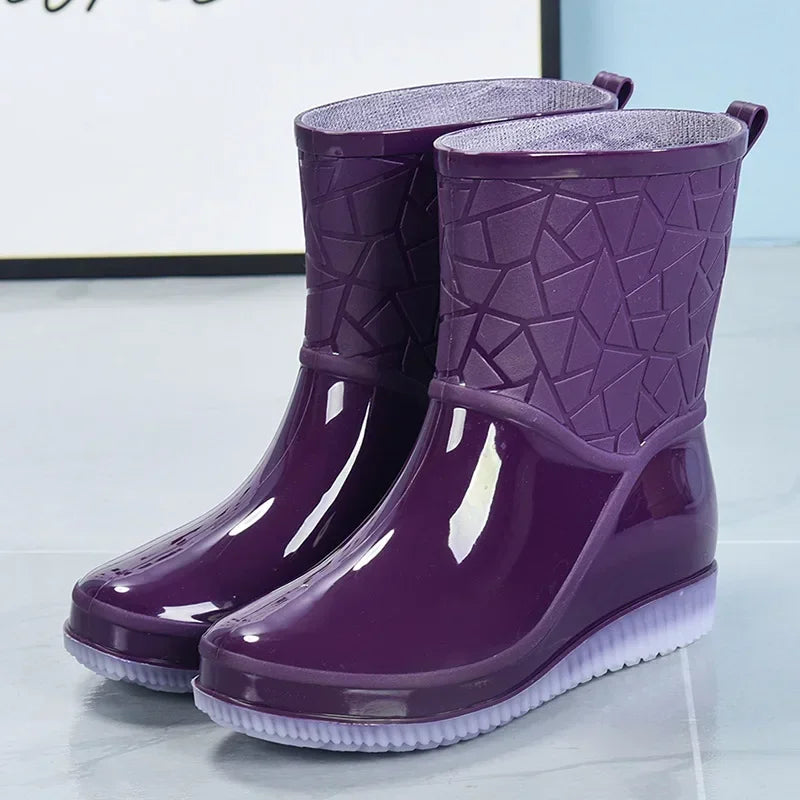 Women’s Mid-Calf Waterproof Rain Boots with Non-Slip Lightweight Sole