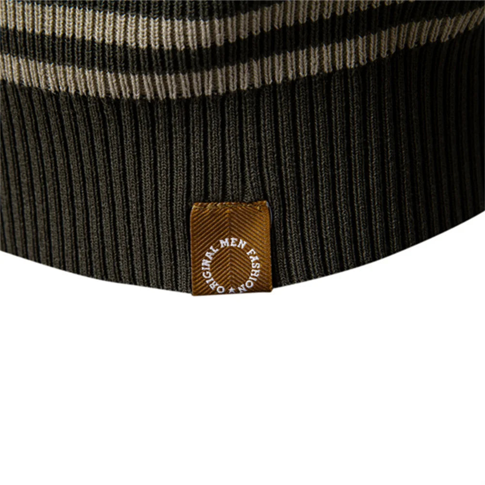Men's Short Sleeve Striped Polo Shirt with Contrast Knit Design