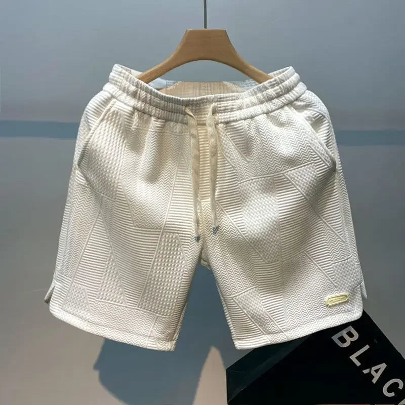 Men's Casual Sports Shorts with Wave Pattern and Adjustable Drawstring