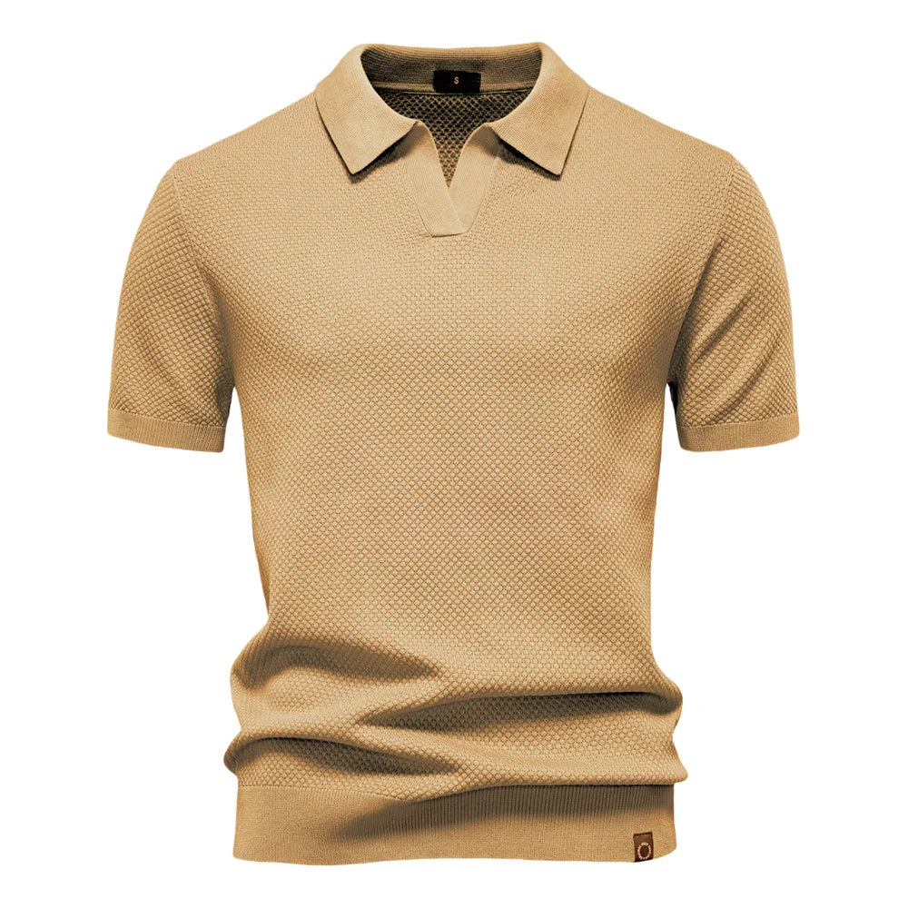 Men's Short-Sleeve Knit Polo Shirt with Textured Solid Design