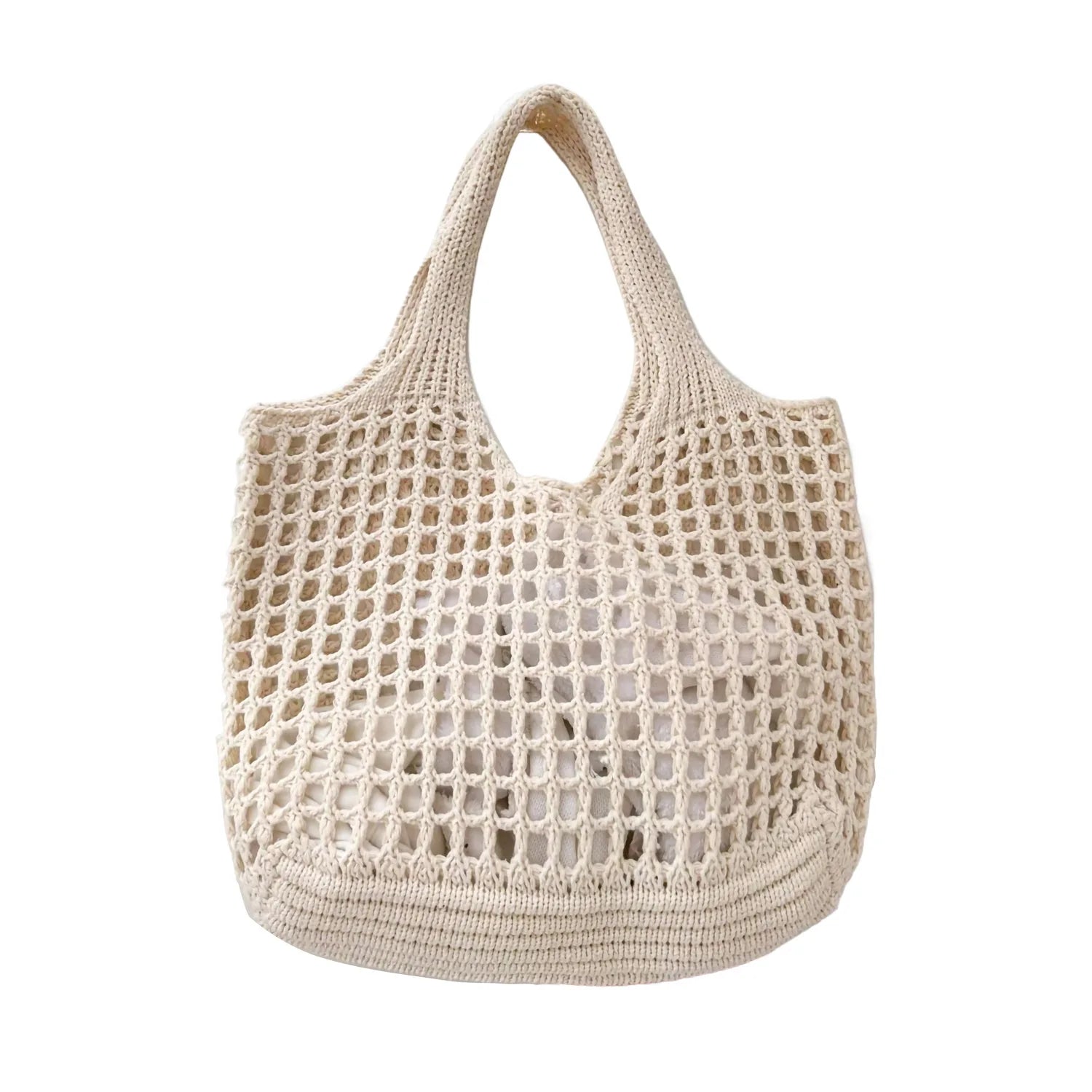Women's Crochet Tote Bag with Hollow Knit and Large Capacity
