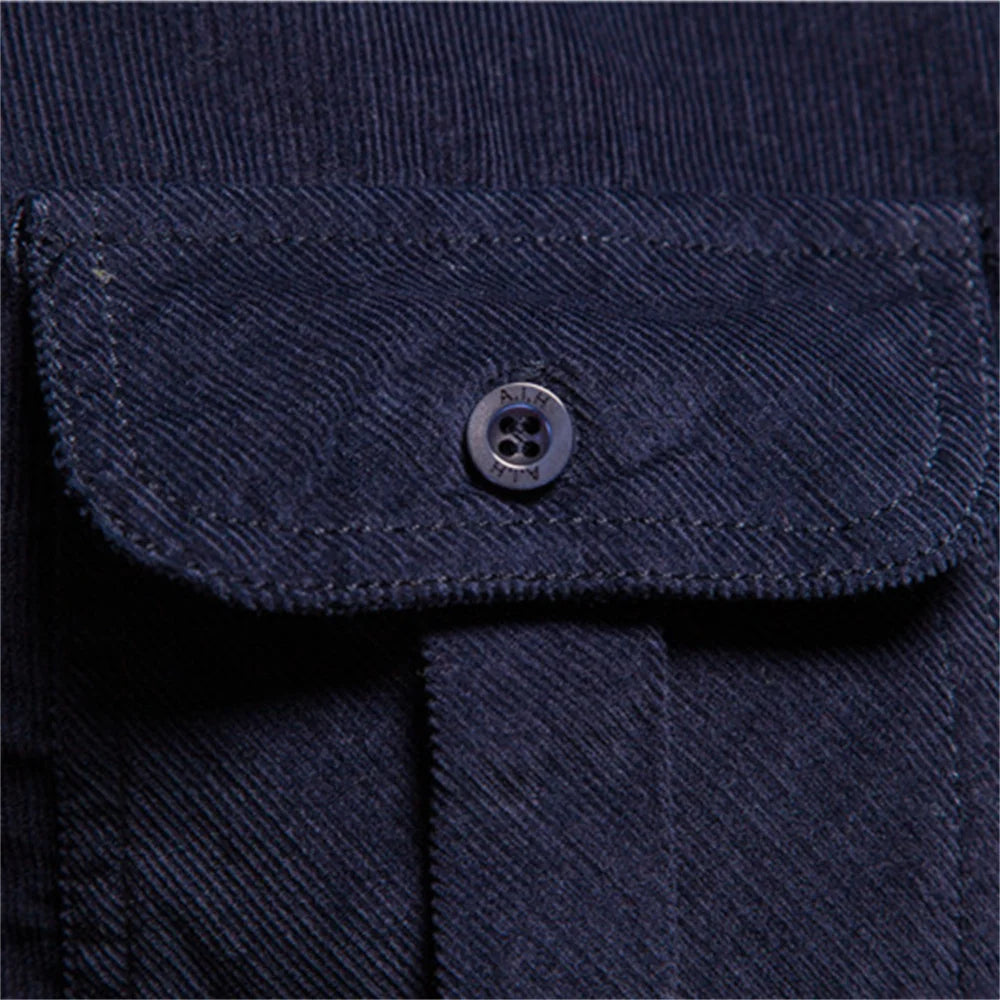 Men's Casual Long-Sleeve Corduroy Shirt with Button-Down Front Style