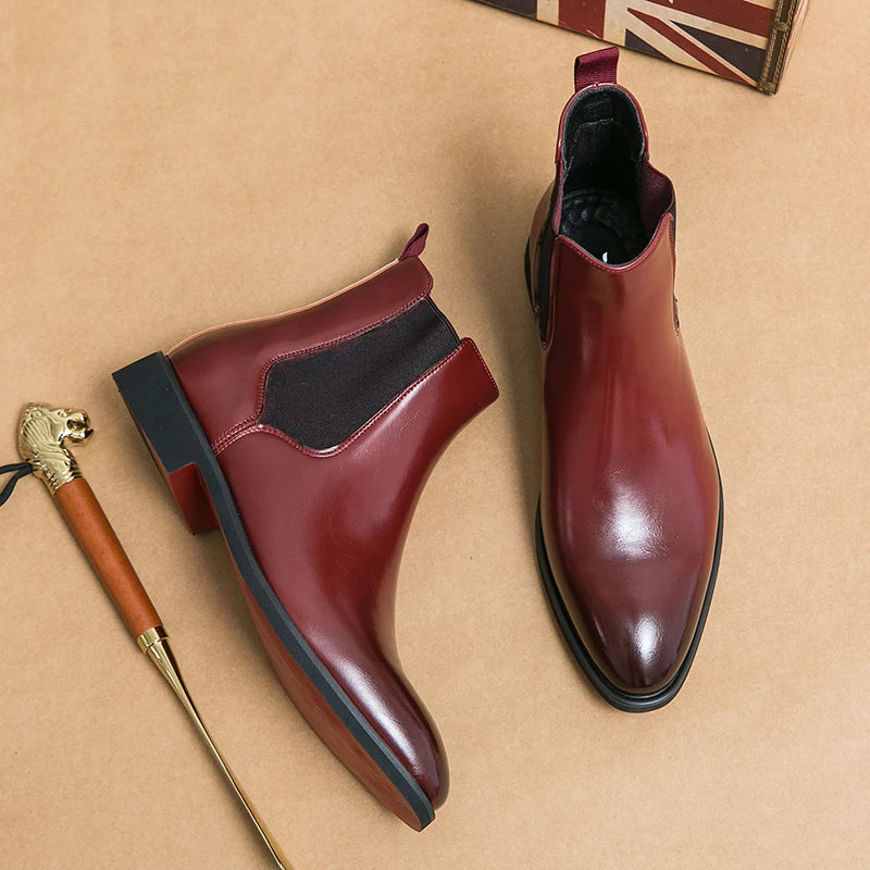 Men’s Chelsea Slip-On Ankle Boots with Red Sole Classic Design