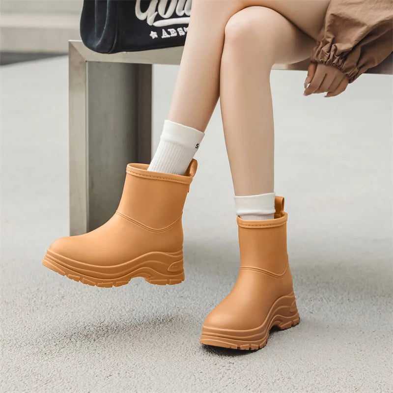 Women’s Waterproof Mid-Calf Boots with Slip-Resistant Thick Outsole