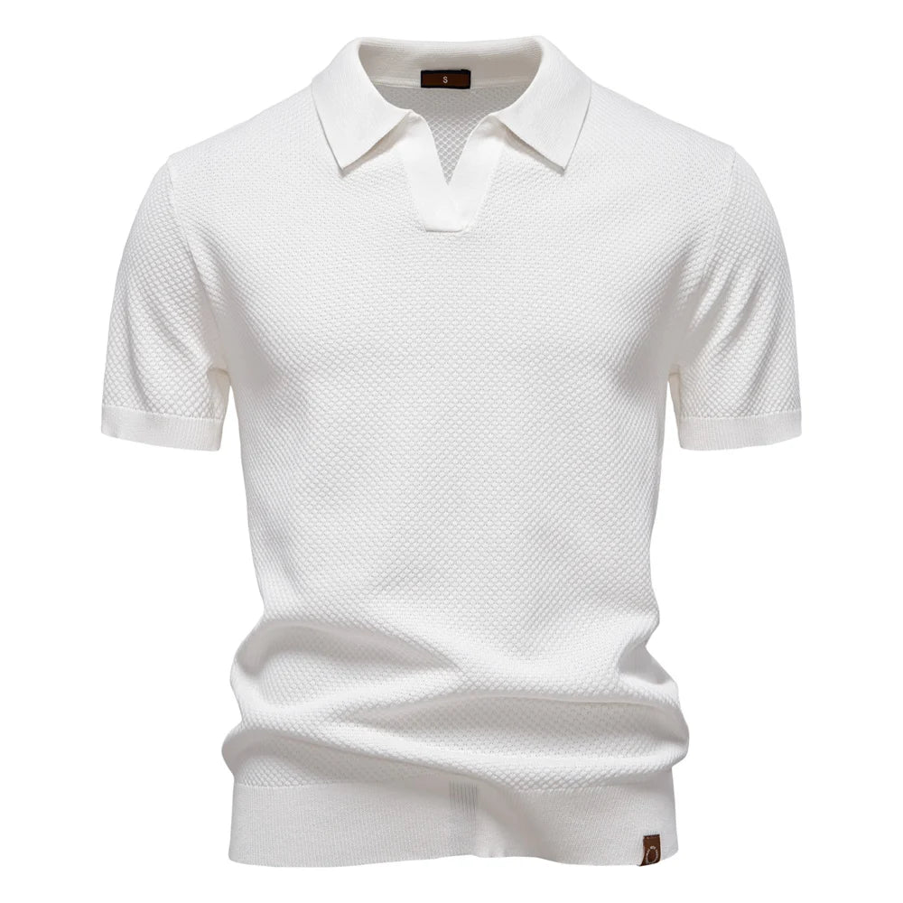 Men's Short-Sleeve Knit Polo Shirt with Textured Solid Design