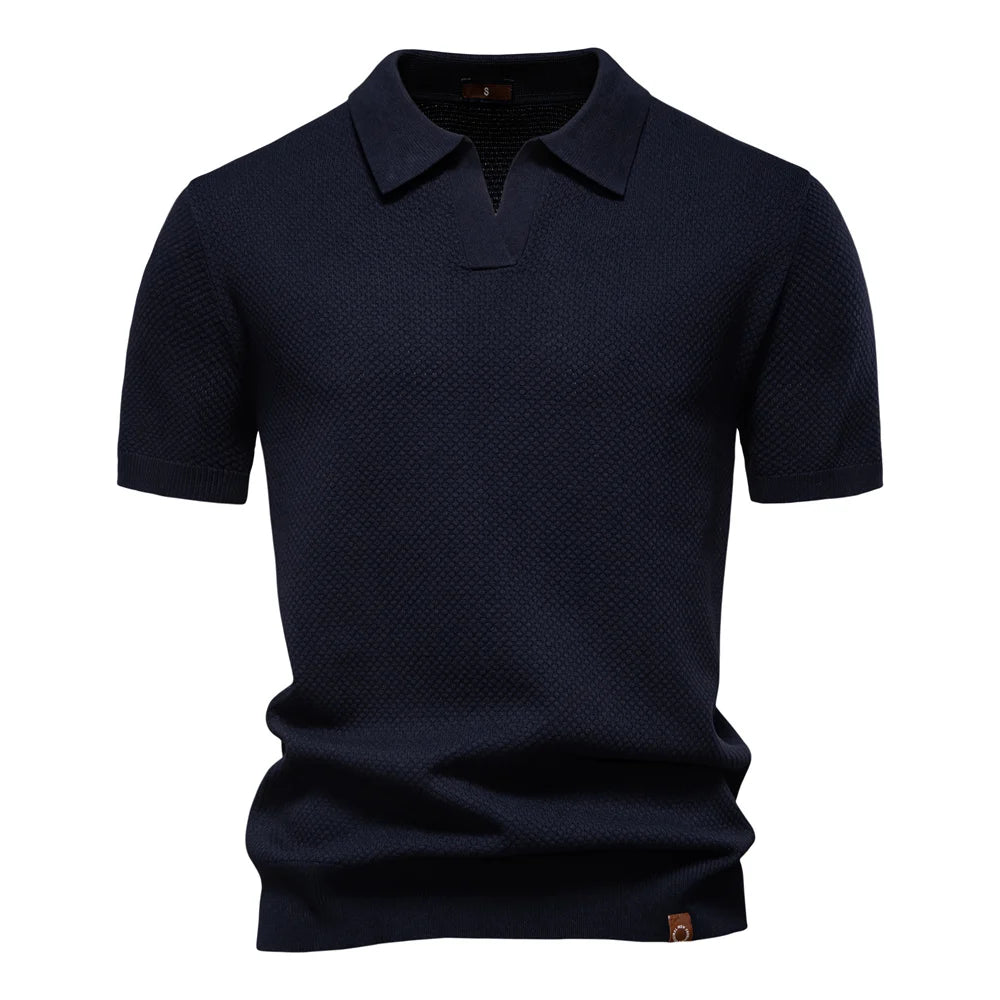 Men's Short-Sleeve Knit Polo Shirt with Textured Solid Design