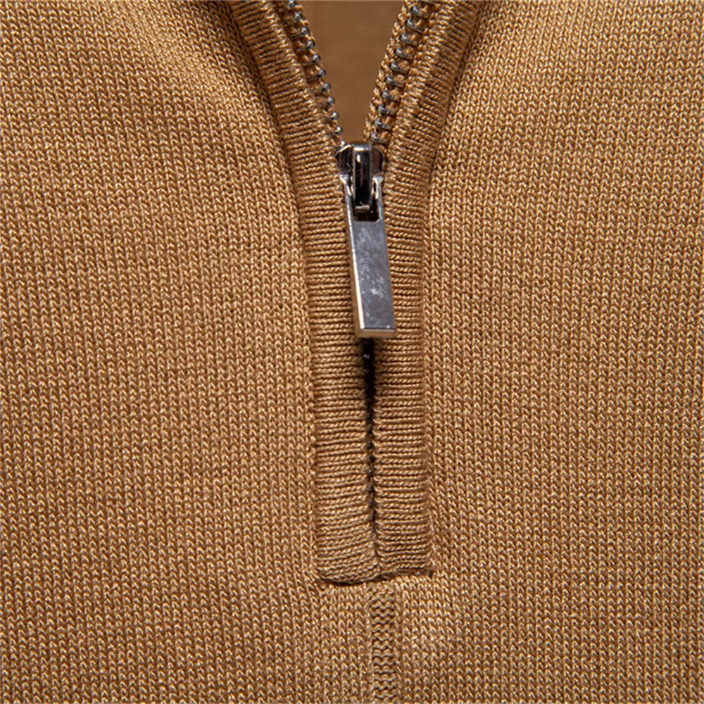 Men's Short-Sleeve Zip Polo Shirt with Contrast Trim and Slim Fit
