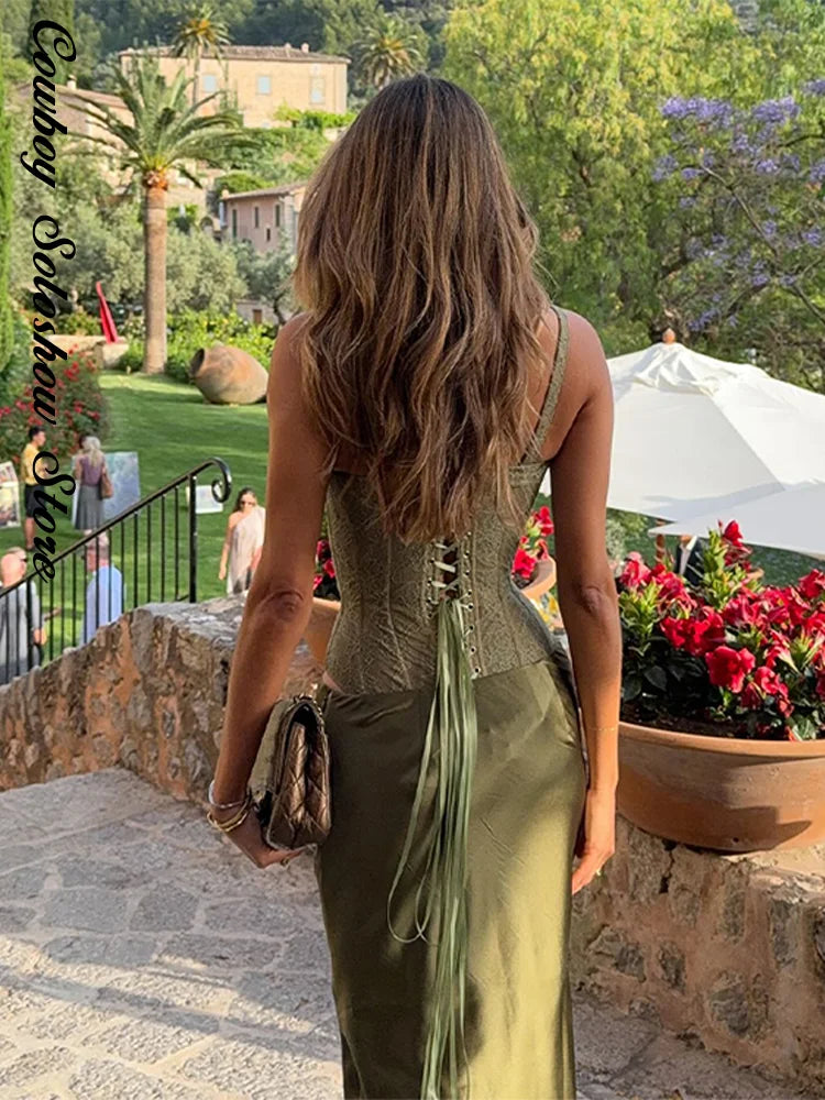 Women's Two-Piece Corset Top and Fitted Maxi Skirt Set